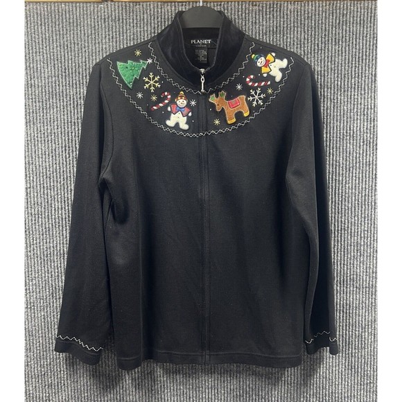 Christmas Sweater Planet And Company Woman Size Petite Med Knit Holiday Cardigan - Picture 1 of 16